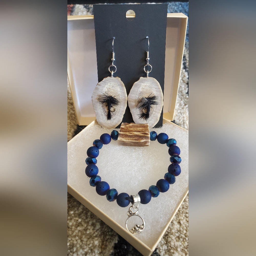 Deer and Elk antler jewelry set